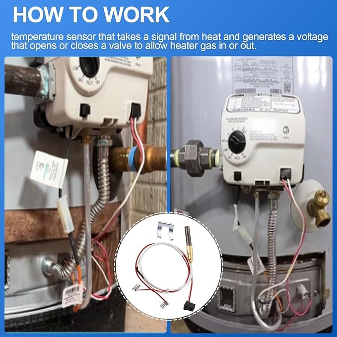 Minivolt Thermopile for Water Heater, Minivolt Thermopile Replacement Part Compatible with Reliance, Whirlpool, AO Smith, Kenmore Water Heater Replace# 100112330 9007876 9007877 300 301 Series