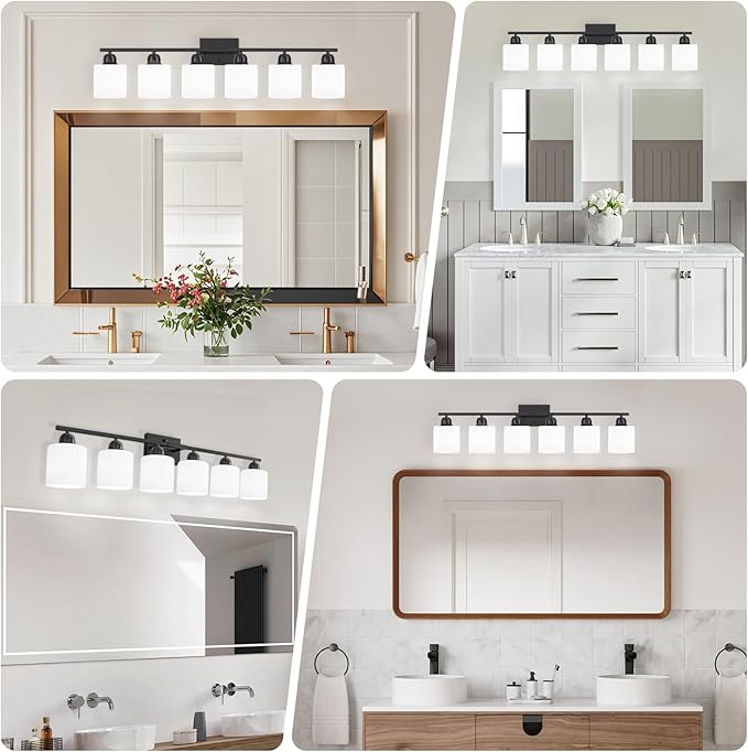6-Light Black Vanity Lights for Bathroom, Modern Bathroom Vanity Lighting Fixtures Over Mirror, Bathroom Light Fixtures for Bathroom Mirror, Living Room, Hallway, Vanity Table, E26 Base