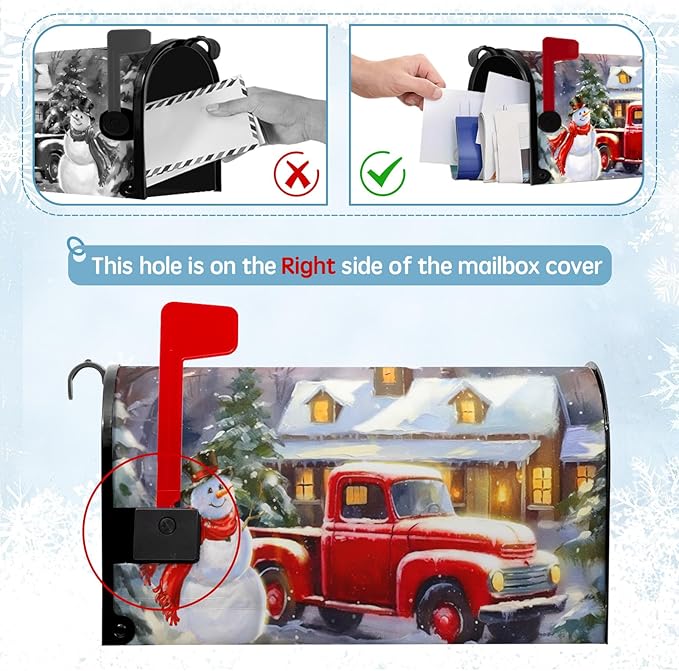 Winter Snowman Mailbox Covers Magnetic Large Size Merry Christmas Truck Mailbox Cover Pine Tree Snow Mailbox Wraps Mailbox Post Cover Oversized Graden Decor Waterproof 25.5 X21 Inch