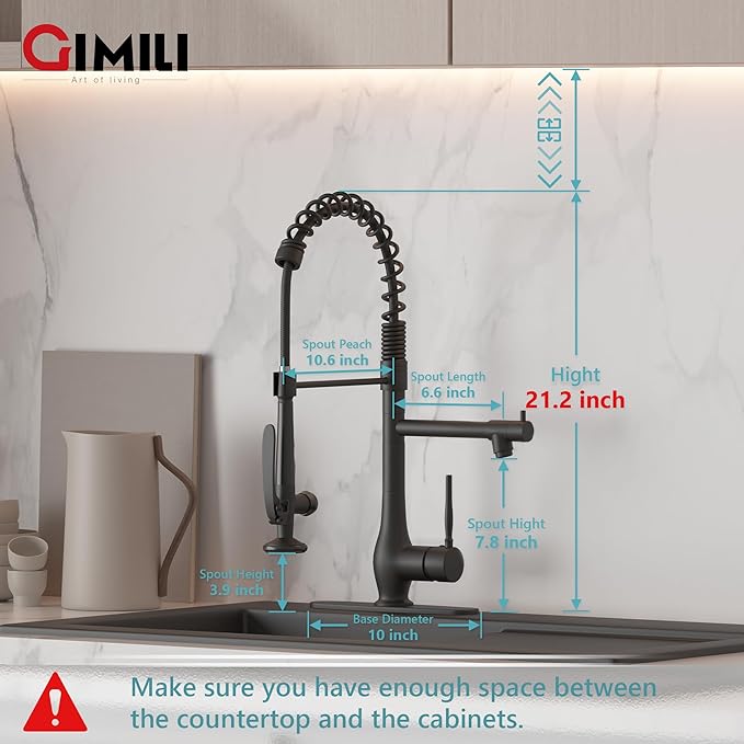 GIMILI Matte Black Kitchen Faucet with Pull Down Sprayer Single Handle High Pressure Kitchen Sink Faucet Commercial Double-Headed Kitchen Faucets