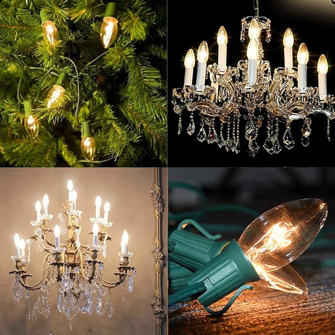 25 Pack C9 Replacement Light Bulbs, C9 Clear String Lights Repalcement Bulbs Fits in C9/E17 Intermediate Base, 7W Night Light Bulbs for Indoor Outdoor Christmas String Light Patio Holiday
