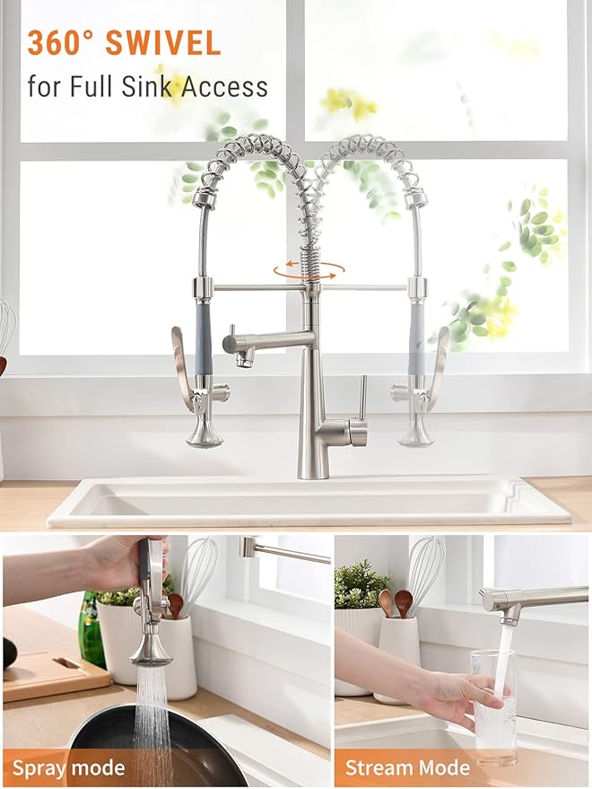 Kitchen Faucet with Pull Down Sprayer,AIMADI Commercial Stainless Steel Kitchen Sink Faucets with Sprayer,Brushed Nickel