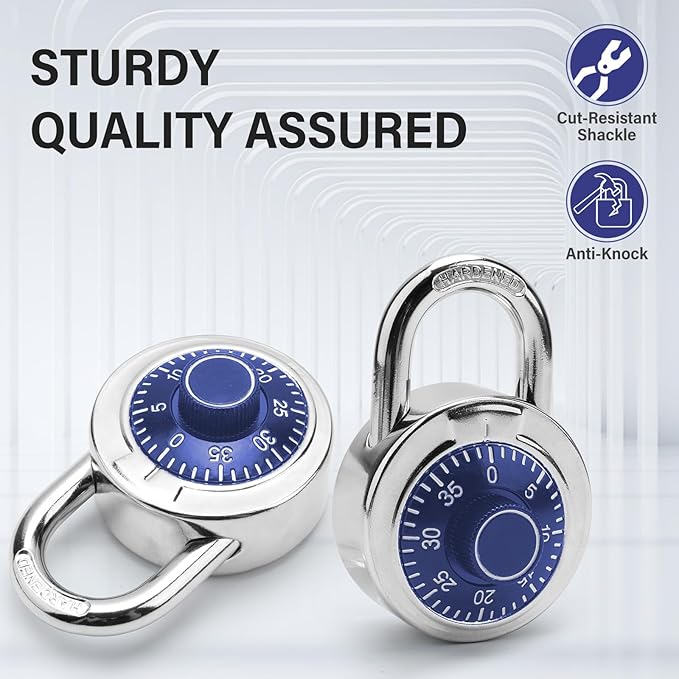 Combination Padlock,Lock for Gym and School Lockers Safe,Blue Turntable,Mini Combination Lock(Pack of 2)