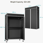 FUTASSI Black Clothing Rack with Black Cover, P1C Plus Rolling Closet with Wheels, Metal Garment Rack for Hanging Clothes, Clothing Storage Wardrobe, 46" W x 18.5" D x 80.7" H, Load 524 Pounds