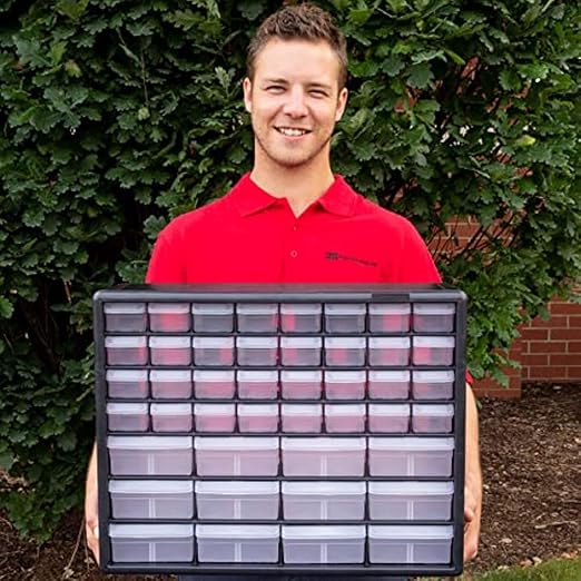 Akro-Mils 44-Drawer Plastic Drawer Storage Cabinet for Garage Organization, Bead Organizer, Building Bricks Storage, Teacher Toolbox, Makeup Organizer, 20-Inch W x 6-Inch D x 16-Inch H, 10144 Black