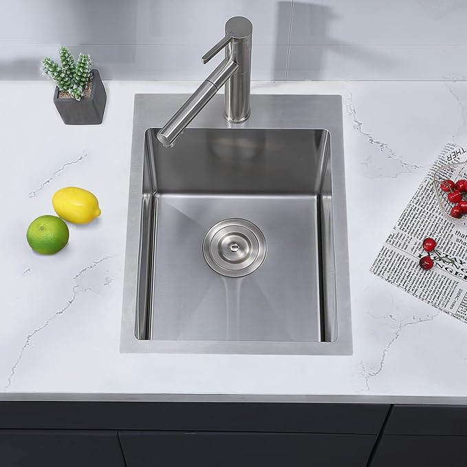 SHACO 15x20 Inch Drop In Bar Sink, Small Kitchen Sink for RV, 16 Gauge 304 Stainless Steel Topmount Handmade Wet Prep Single Bowl for Yard Office Utility Laundry with Grid & Drain