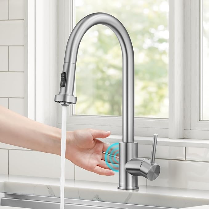 KRAUS Bolden Motion Sensor Single Handle Pull Down Touchless Kitchen Faucet in Spot-Free Stainless Steel, KSF-1616SFS