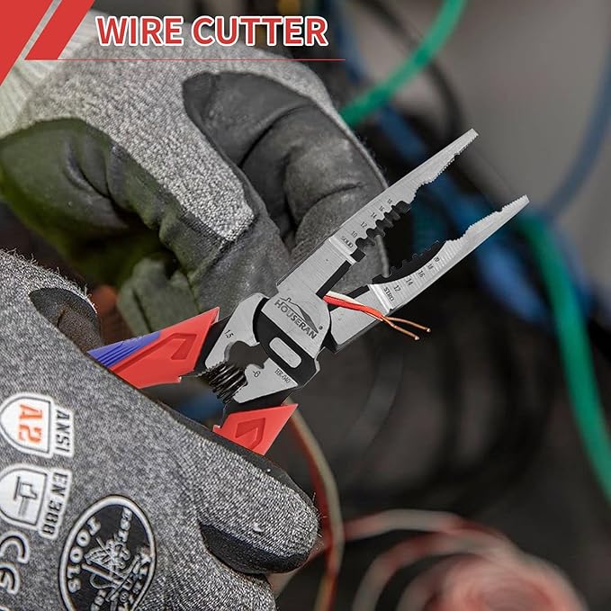 Needle Nose Pliers, Long Needle Nose Pliers with Wire Stripper and Crimper, 8.4 Inch Long Lose Pliers, 5-in-1 Needle Nose for Bending, Crimping, and Stripping