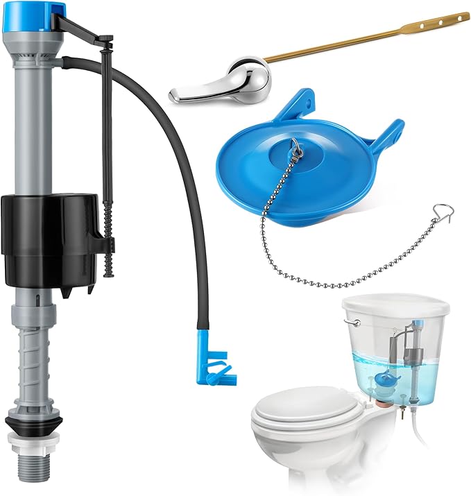 Saillong 3 Inch Universal Toilet Tank Replacement Kit, Toilet Flusher Fill Valve with Low Flow Flapper Repair Kit, Side Mount Flush Brass Handle, Adjustable Water Level, Easy to Install(Blue)