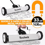 Toolwiz Magnetic Pick Up Sweeper with Wheels 24-inch Large Magnet Pickup Lawn Sweeper Roofing Tools, 33Lbs Yard Tools with Telescoping Holder and Quick Release Latch for Heavy Duty Metal Clean up