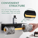 APLusee Double Toilet Paper Holder with Phone Shelf, 304 Stainless Steel Bathroom Tissue Hanger, Wall Mounted Dual Roll Paper Dispenser, Black & Gold