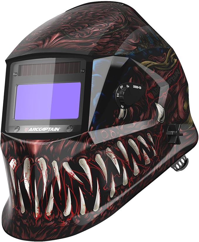 ARCCAPTAIN Welding Helmet Auto Darkening, 1/1/1/1 True Color Welding Hood, 4 Arc Sensor 1/25000s Response Time Solar Powered Weld Hood Helmet, Alien