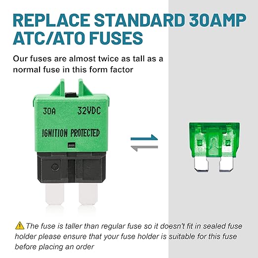 NuIth Manual Reset Mini Fuse Circuit Breakers 30A, E39 Low Profile ATO/ATC Circuit Breaker Blade Fuse 12V-32V DC 30A Re-settable Standard Blade Fuses for Car Truck RV Marine (2PCS-30A)