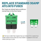 NuIth Manual Reset Mini Fuse Circuit Breakers 30A, E39 Low Profile ATO/ATC Circuit Breaker Blade Fuse 12V-32V DC 30A Re-settable Standard Blade Fuses for Car Truck RV Marine (2PCS-30A)