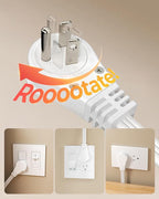 DEWENWILS 1FT 360° Rotating Flat Plug Extension Cord/Wire, 16AWG Multi 3 Outlet Extension Cord, 3 Prong Grounded Wire for Small Appliances, 2 Pack, White