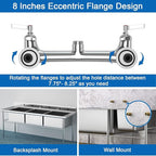 Commercial Wall Mount Kitchen Sink Faucet with Sprayer - 21" Height 8 inch Center, Add-on 8" Swing Spout Pre-Rinse Sprayer for 1 or 2 Compartment Sink