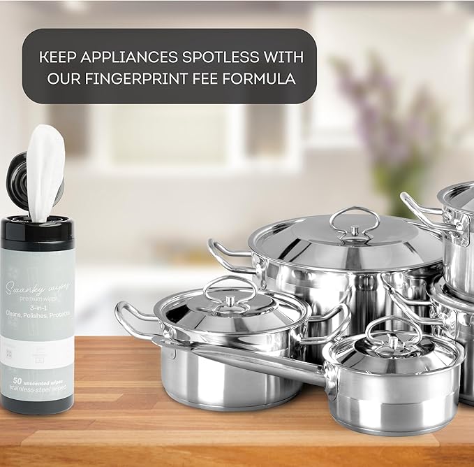 Swanky Stainless Steel Cleaner Wipes - Grime & Grease Remover Kitchen Cleaning Supplies - Clean & Shine, For Stove Top, Refrigerator, Sink, Oven, & Household Appliances - Canister, 200 Count