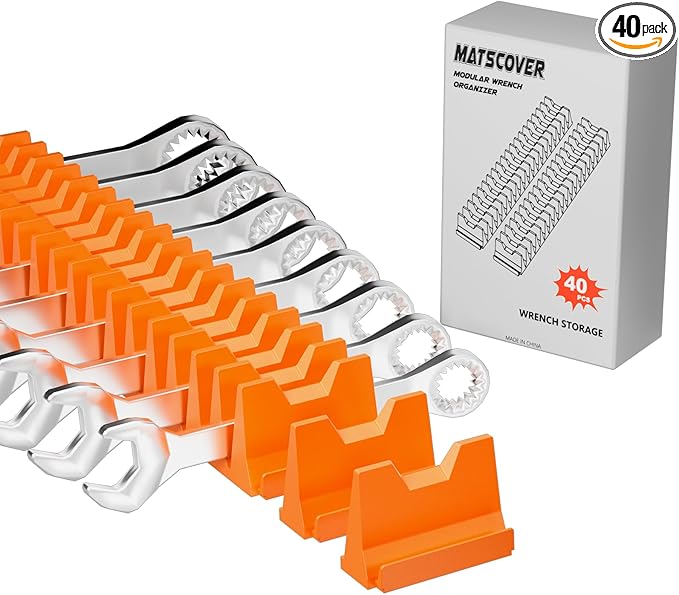 40PCS Modular Wrench Organizer Wrench Holder - Wrench Tool Organizers for Tool Drawer Storage, Wrench Storage Set with Metric & SAE Label, Wrench Rack Tool Gift for Professional Mechanics, Orange