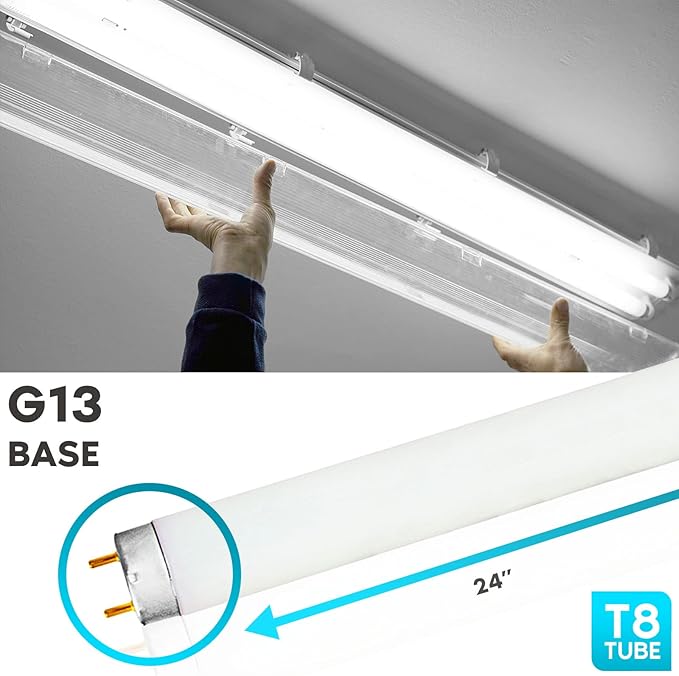 LUXRITE F17T8/841 17W 24 Inch T8 Fluorescent Tube Light Bulb, 4100K Cool White, 1350 Lumens, G13 Medium Bi-Pin Base, LR20752, 6-Pack