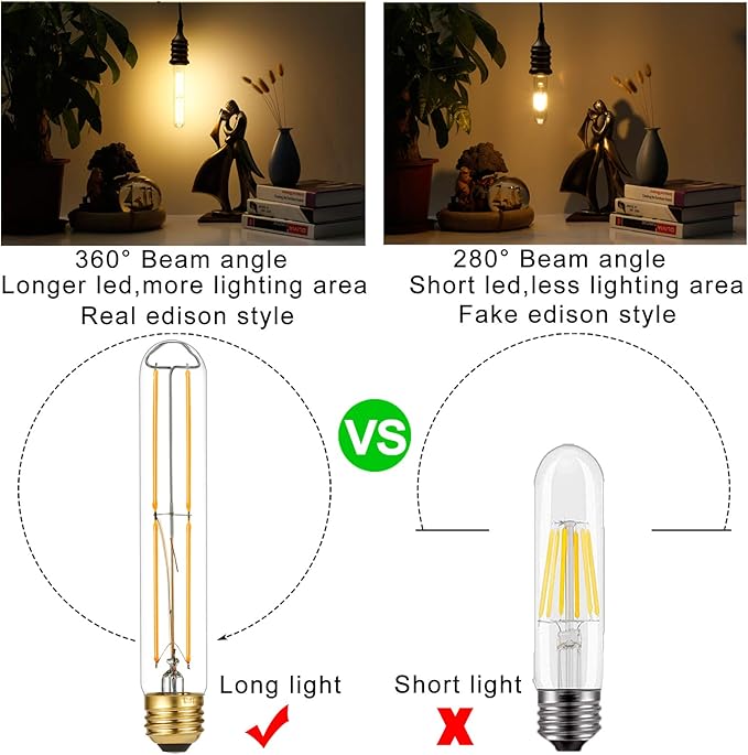 LiteHistory Dimmable E26 Light Bulb 6W Equal 60 watt led Light Bulb AC120V Warm White 2700K Edison 60 Watt 600LM T10 Bulb for Rustic Pendant,Industrial Pipe,Wall sconces,Vanity 6Pack