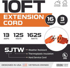 Iron Forge Cable Weatherproof 10 Ft Outdoor Extension Cord - 16/3 SJTW 13 Amp Heavy Duty Highly Visible Orange Extension Cord 3 Prong - Lighted End