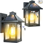 2 Pack Solar Wall Lantern Lights Outdoor Dusk to Dawn Motion Sensor Waterproof LED Wall Sconce Exterior Porch Light Fixtures Warm White, 3 Lighting Modes for Fence Patio Garage Garden Yard