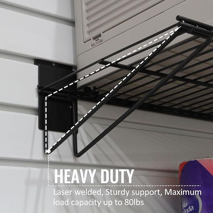 Slatwall Shelves, 24" x 11.4" Heavy Duty Metal Tool Storage Slat Wall Accessories Shelf Mesh Storage Rack for Garage, Workshop, Basement and Kitchen, Max Load 50 lbs (Black,2 Pack)