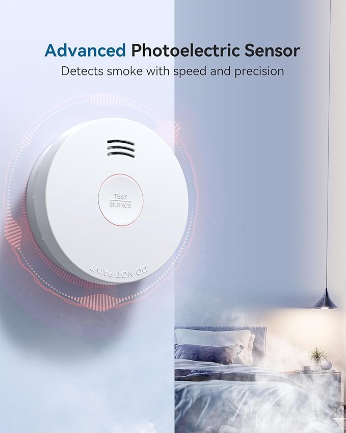 SITERWELL Smoke Detector, Smoke Detector 10 Year Battery with Photoelectric Sensor, Fire Alarm with Low Battery and Fault Warning for House and Bedroom, UL217-9th Listed, GS525A, 3 Packs