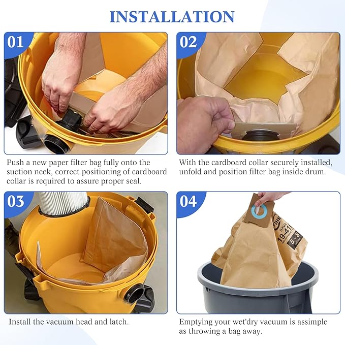 9 Pack DXVA19-4104 Vacuum Bags for DEWALT 5 to 8 Gallon Wet/Dry Vacuum, Disposable Shop Vac Bags, Dust Collection Bag Replacement