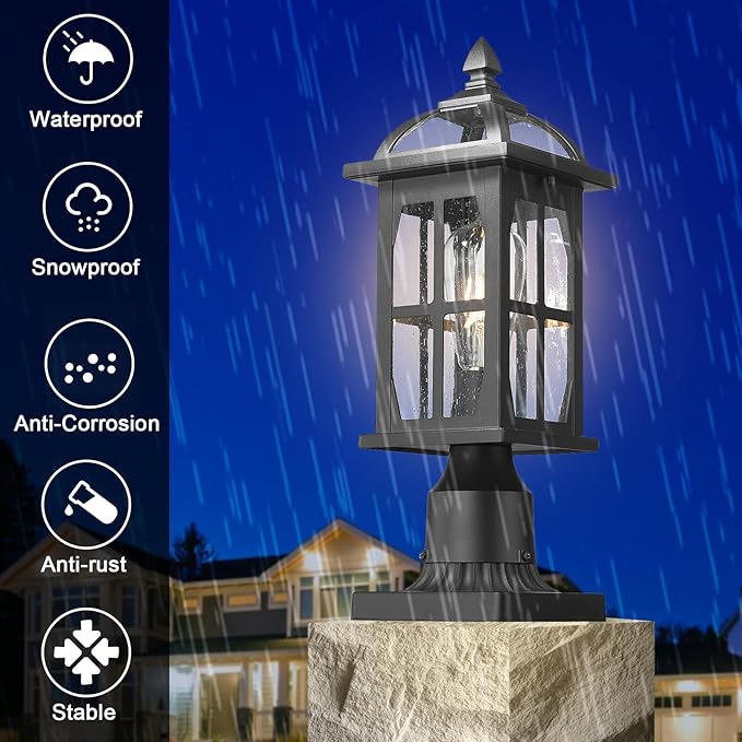 Darkaway Outdoor Post Lights Lamp Posts Outdoor Lighting, Waterproof Aluminum Post Lights Exterior Light Fixtures with Glass,Fence Pole Lights for Porch Yard Patio Garage