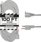 Iron Forge Cable Gray Outdoor Extension Cord 100 ft, 16/3 SJTW 100 Foot Grey 3 Prong Extension Cord Outdoor & Indoor, Weatherproof 10 Amp Heavy Duty Power Cable