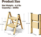 Taranta 2 Step Ladder,Aluminum Lightweight Folding 2 Step Stool with Anti-Slip Wide Pedal,330lbs Capacity Step Ladder for Household,Kitchen,Office - Gold