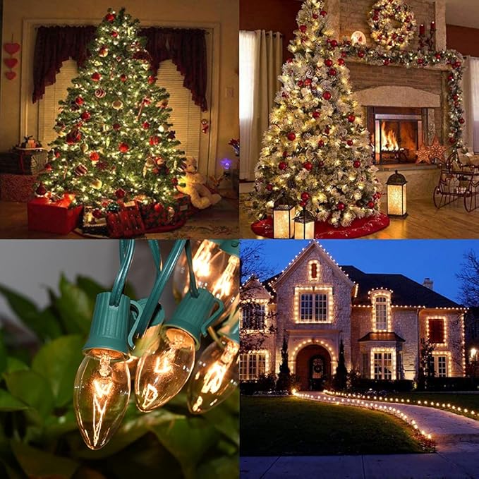 GOOTHY 25 Pack C9 Clear Christmas Replacement Light Bulbs, C9 Incandescent Replacement Bulbs for Outdoor Christmas String Lights, E17 Intermediate Base, 120V 7W Bulb, Warm White Night Light Bulbs