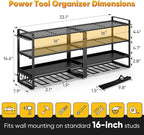 33" W Large Power Tool Organizer Wall Mount Loads 400 lbs, Heavy Duty 4-Tier 8 Drills Holder, Cordless Tool Storage Battery Shelf, Utility Racks for Garage Workshop Shed, Gifts for Men Husband