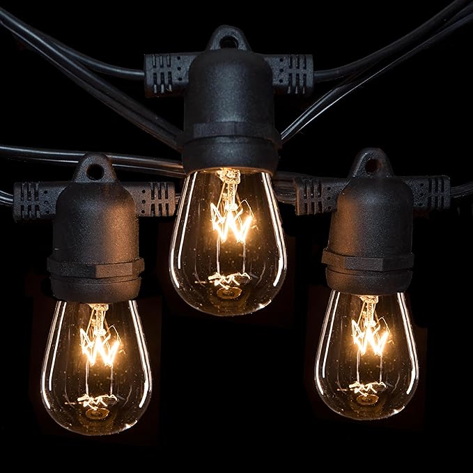 Hometown Evolution, Inc. 100 Foot Commercial Grade Outdoor String Lights (100 Foot 50 Socket, S14 11 Watt Clear Light Bulbs)