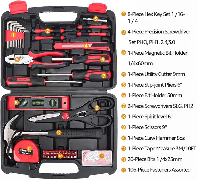 KingTool Home Repair Tool Kit - 149 Pieces Basic Home Repair Tool Set, General Mechanic Tool Set, General Household Tool Kit with Plastic Toolbox, Perfect for Homeowner, Office & College Repairs