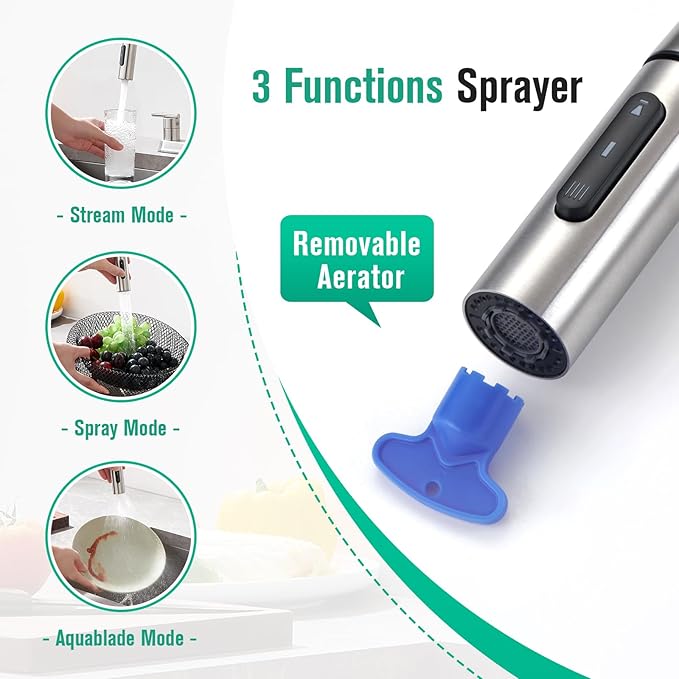 CREA 4 Holes Kitchen Faucets with Pull Down Sprayer and Soap Dispenser,Two Handles 8-Inch Bar Sink Faucet for RV Laundry Camper Utility Sink Brushed Nickel Stainless Steel