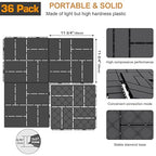Goovilla Plastic Interlocking Deck Tiles, 36 Pack Outdoor Patio Flooring, 12"x12" Interlocking Decking Tile Outdoor All Weather Use, Waterproof Patio Pavers for Pool Balcony Backyard Porch, Dark Grey