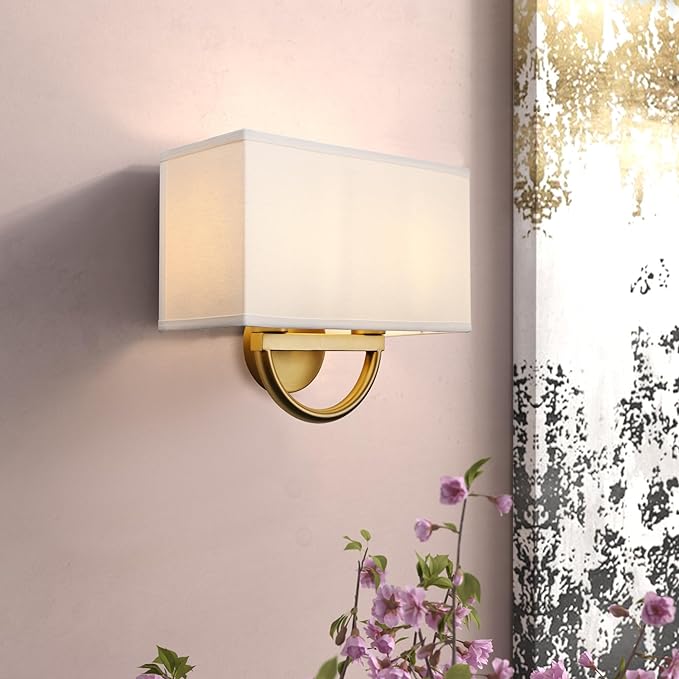 Industrial 2-Lights Wall Sconce Fixtures with White Textile Shade, Vintage Double Head Wall Light Lamps Decor for Hallway Bedroom Living Room Bathroom Corridor