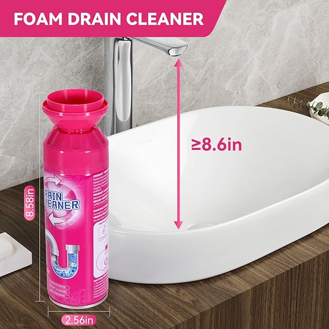 Foaming Drain Cleaner, Sink Cleaner and Deodorizer, Drain Clog Remover for Kitchen Sinks, Tubs, Shower Drains (1pcs, Count, 1)