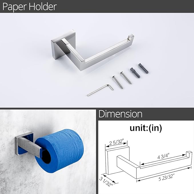 BAGNOLUX Bathroom Hardware Set 4 Pieces, Bath Towel Holder Set SUS304 Stainless Steel, Towel Bar Rack Set for Wall Mounted, Square Bathroom Accessories Set Fixture Heavy Duty Polished Chrome