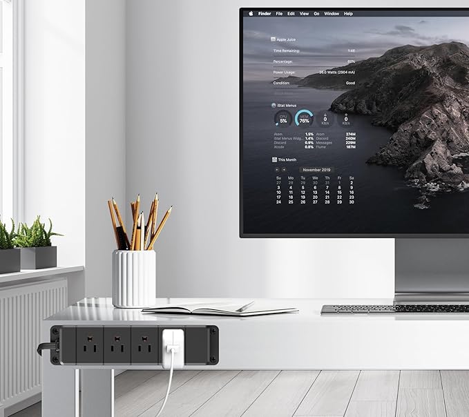 45W USB-C Fast Charging Under Desk Power Strip,12 Outlet Mountable Power Strip with 4 USB,1200J Surge Protection,6FT Flat Extension Cord Black