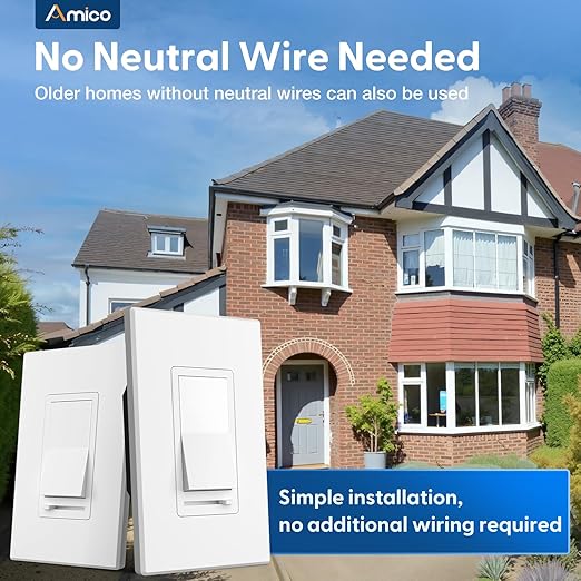 Amico 12 Pack Dimmer Light Switch, Single-Pole or 3-Way Slide Dimmer Switches for Led Lights, Suitable for 150W Dimmable LED/CFL Lights and 600W Incandescent/Halogen, Wall Plate Included, White