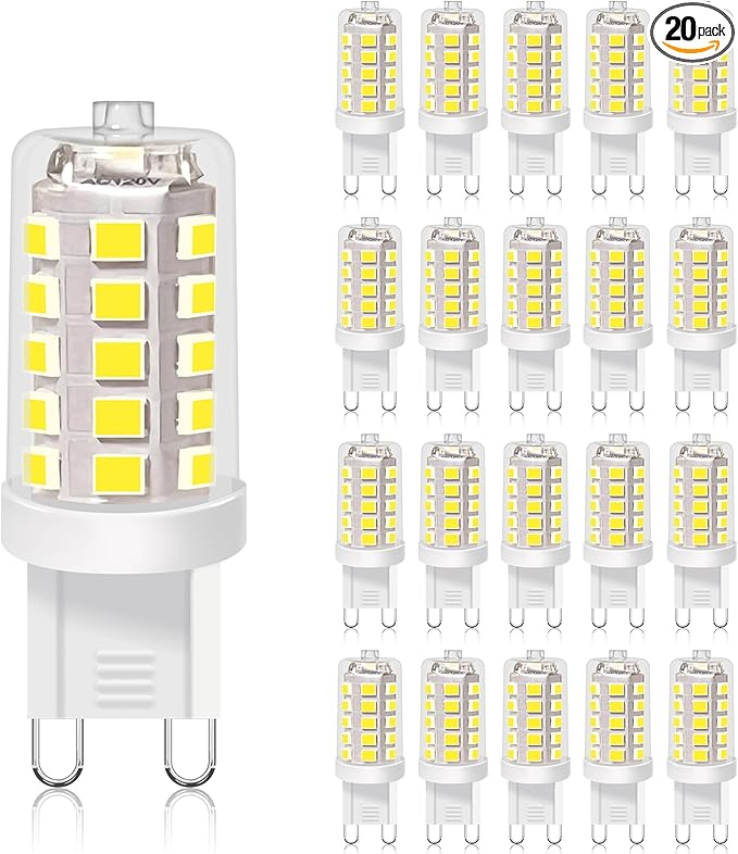 BUBO G9 LED Bulb 5000K Daylight 430 Lumens, 3W Equivalent 40W T4 G9 Halogen Replacement, 360°Beam Angle 120V Non-Dimmable No-Flicker G9 Light Bulbs for Crystal Chandelier Lighting, 20 Pack