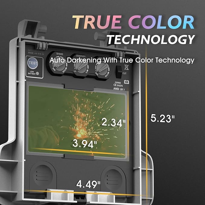 TOOLIOM Auto Darkening Welding Helmet True Color 1/1/1/1 Flip Front Welding Hood Large Viewing 3.94"x 2.34" Shade Range 4/5-9/9-13 Welding Mask for TIG MIG Stick Welder Helmet