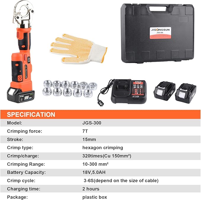 Electric Hydraulic Crimping Tool, 12 Ton 8AWG-600MCM Rechargeable Hydraulic Crimper for Cu/Al Terminal, Wire Cable Lug Crimping Tool Kit (12 dies)