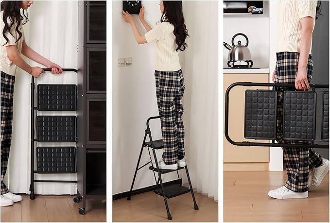 2-Step Ladders Folding Step Stool with Anti Slip Pedal and Handgrip Portable Sturdy Ladder for Home & Office 330 Lbs Black