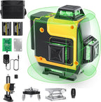 Laser Level, FELLAT 4x360°4D 16 Lines Laser for Construction, Two 360° Vertical and Two 360°Horizontal Green Cross Line Laser with Pulse Mode, Remote Controller and Two Rechargeable Battery