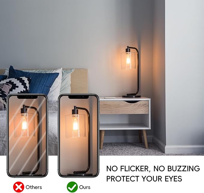 Jensense Edison LED Light Bulbs 8Watt Dimmable, 2700K Warm White, E26 Base, 60W Equivalent, Vintage Style, 800lm, CRI 90, Clear Glass, 12 Pack