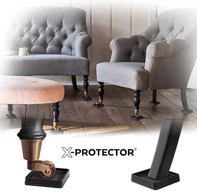 Furniture Cups X-PROTECTOR – 3" Caster Cups 4 PCS – Black Furniture Coasters – Ideal Bed Stoppers – Non Skid Furniture Pads with a Perfect Design – Rubber Furniture Pads - Protect Any Flooring!